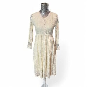 Romantic Ivory Lace Prairie Dress XS Feminine Soft Dainty Cottagecore Modest